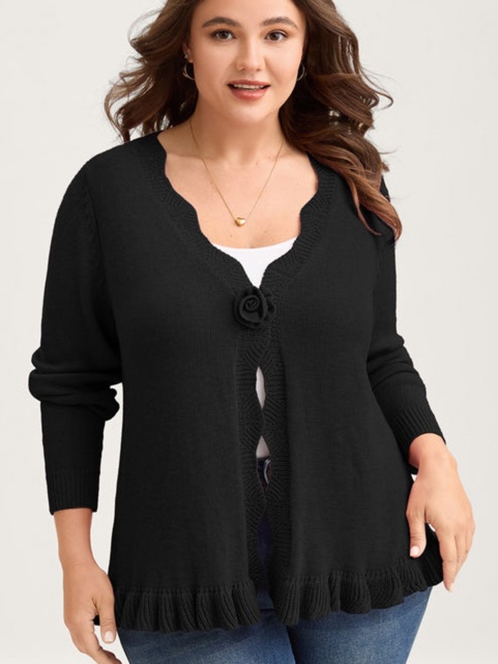 NWT Bloomchic Supersoft Textured Floral Button Ruffled Hem Knit Cardigan Size 12